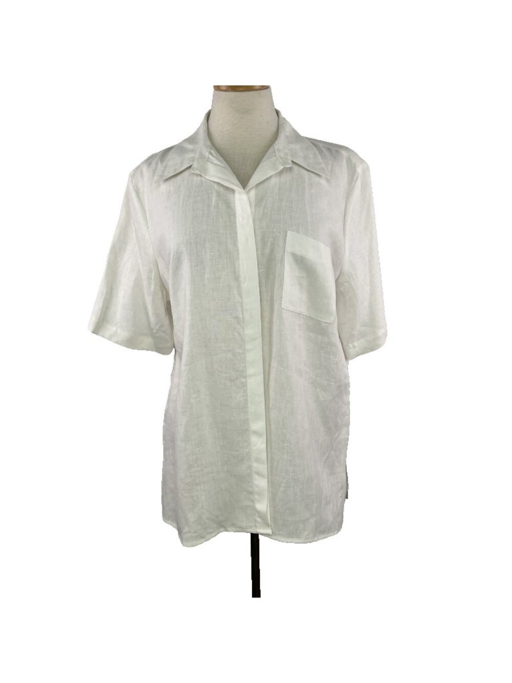 Edward Size XL 100% Linen White Collared Short Sleeve Casual Button Down Shirt